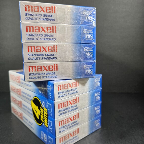 New Maxwell Standard Grade Set of 2 4-Packs (8 Tapes) VHS Recordable Tapes 6 hrs - Picture 2 of 5